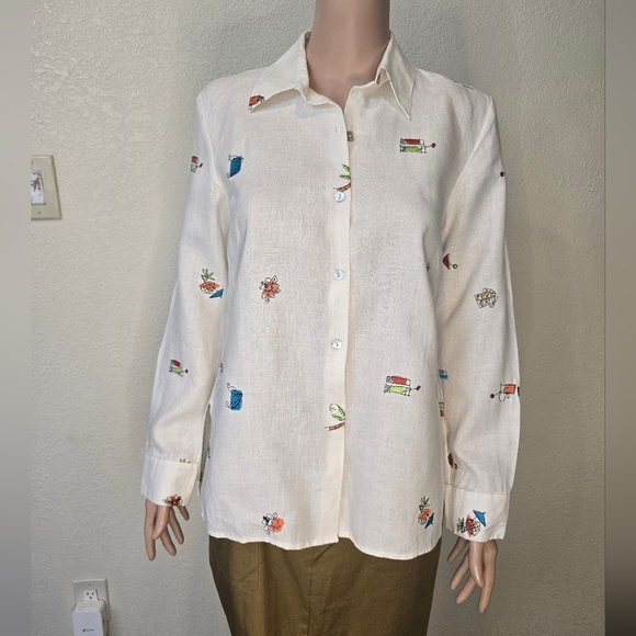 irish linen Tops - Women's RICHARD MALCOLM White 100% Irish Linen Shirt Size Small